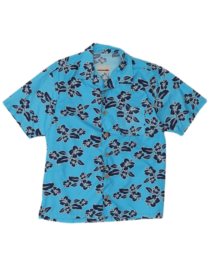 Camicia da uomo a maniche corte Astrolabio grande poliestere floreale blu