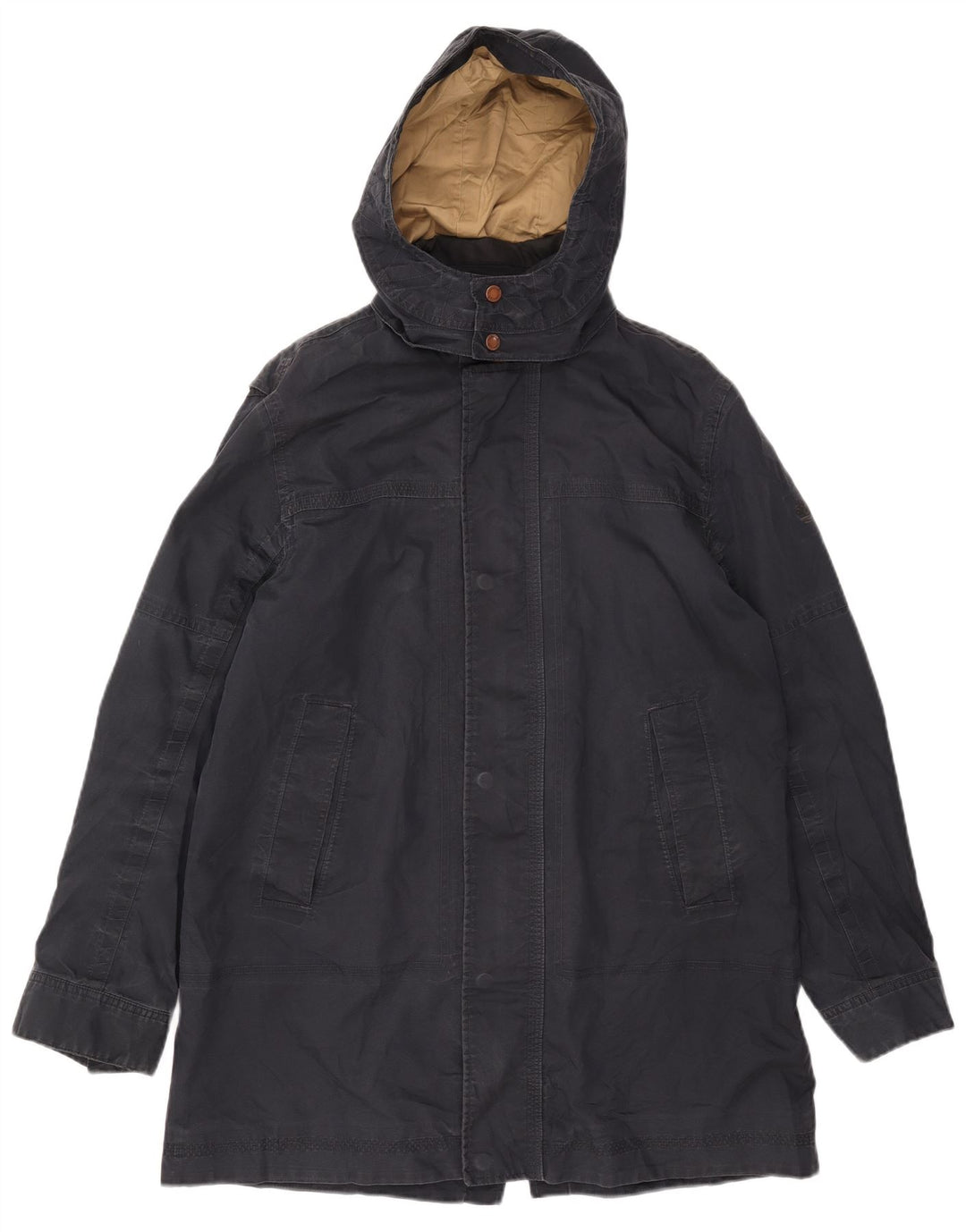 Parka da uomo con cappuccio TIMBERLAND UK 40 Large in cotone blu navy