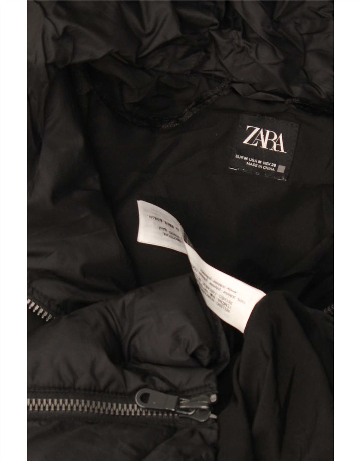 Cappotto imbottito con cappuccio da donna Zara UK 14 poliestere nero medio