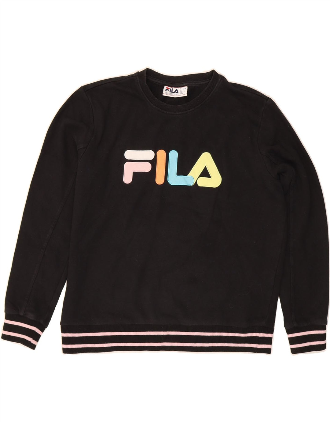 FILA Womens Graphic Sweatshirt Jumper UK 16 Large Black Cotton Vintage Fila and Second-Hand Fila from Messina Hembry 