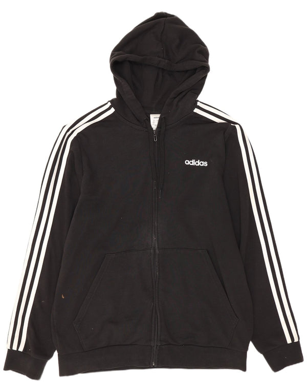 Maglione con cappuccio e zip Adidas da uomo grande in cotone nero