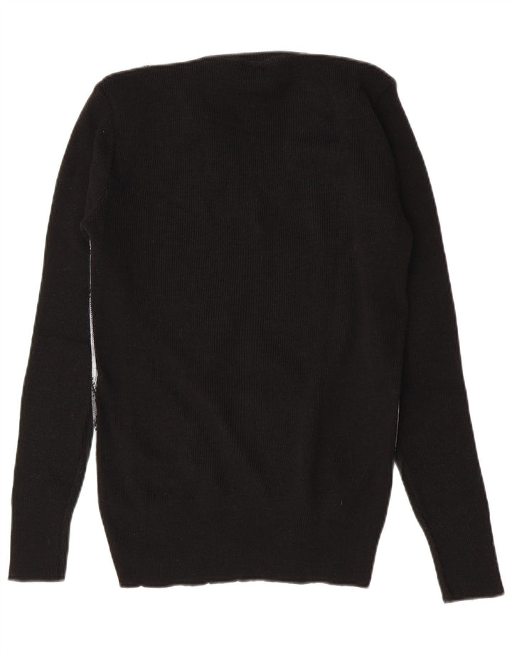 Maglione vintage da uomo con scollo a V IT 52 Grande poliacrilico nero Chevron