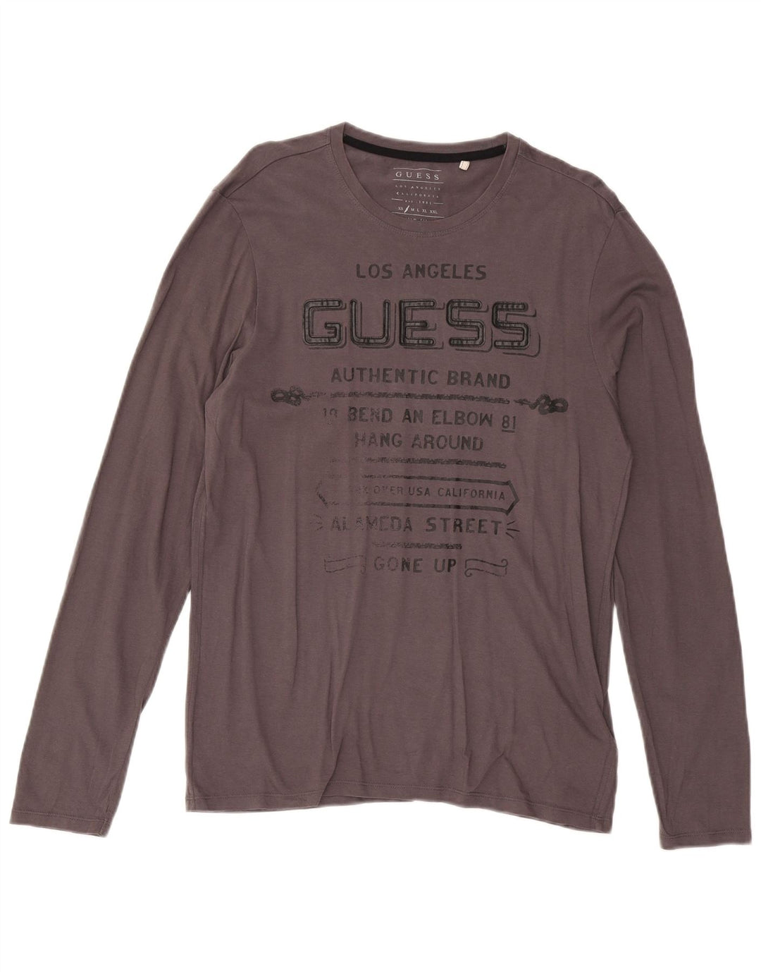 T-shirt grafica da uomo Guess a maniche lunghe piccola in cotone grigio