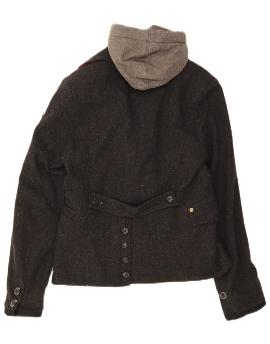 Giacca blazer da donna con cappuccio a 2 bottoni Superdry UK 12 grigio medio a spina di pesce