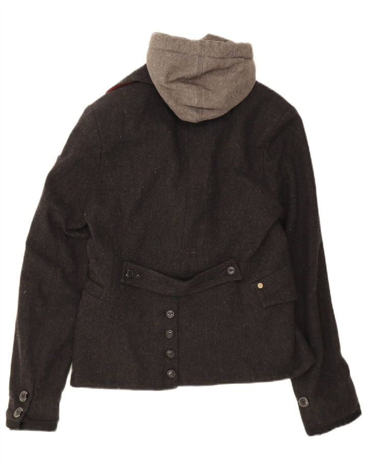 Giacca blazer da donna con cappuccio a 2 bottoni Superdry UK 12 grigio medio a spina di pesce