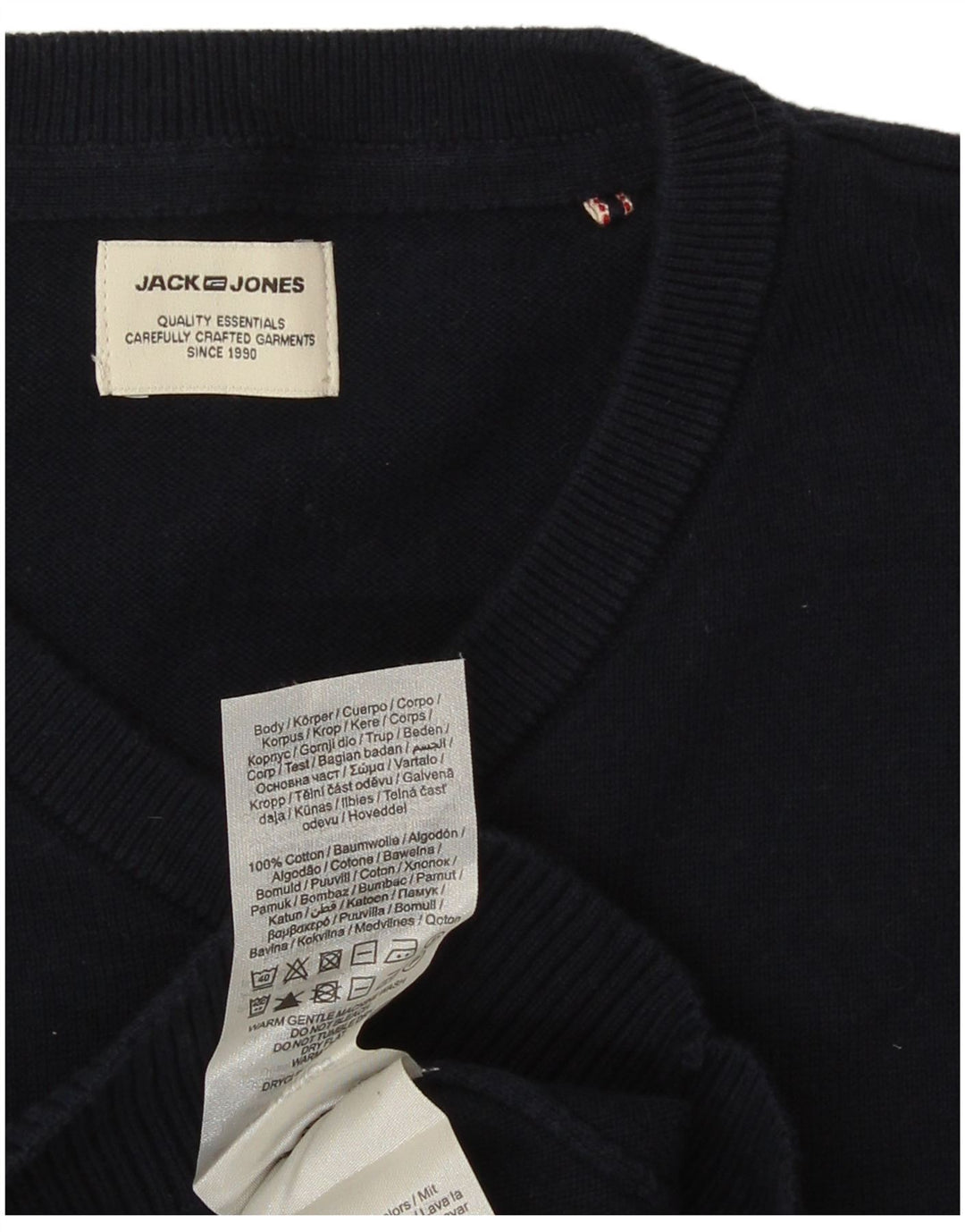 Jack & Jones Maglione da uomo con scollo a V piccolo in cotone blu navy