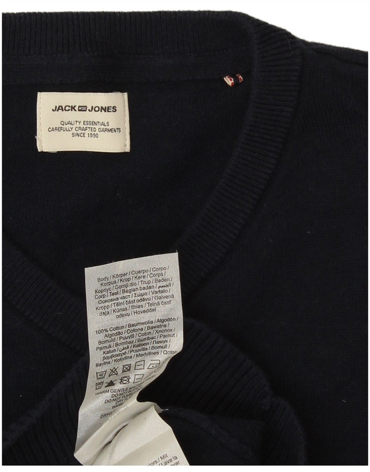 Jack & Jones Maglione da uomo con scollo a V piccolo in cotone blu navy