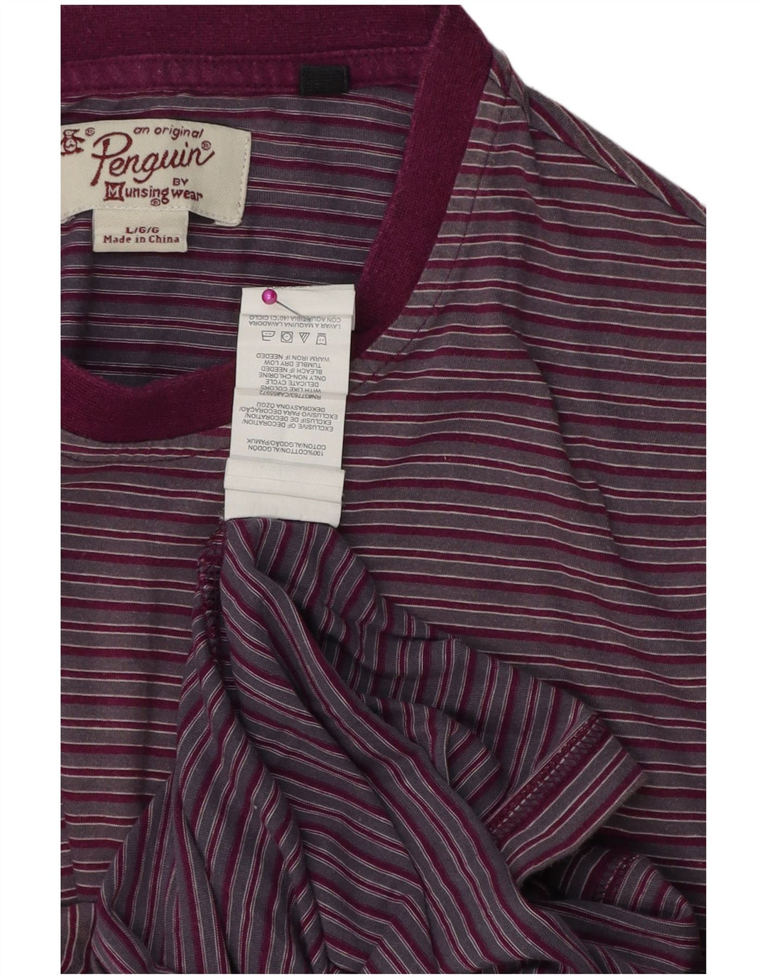 T-shirt da uomo Penguin Top grande cotone a righe viola