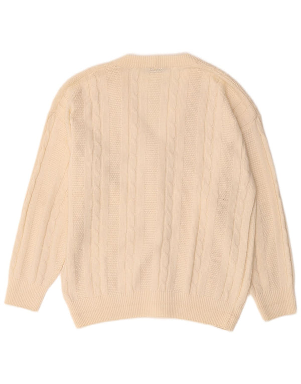 Maglione cardigan da uomo occhi azzurri in cotone bianco sporco medio