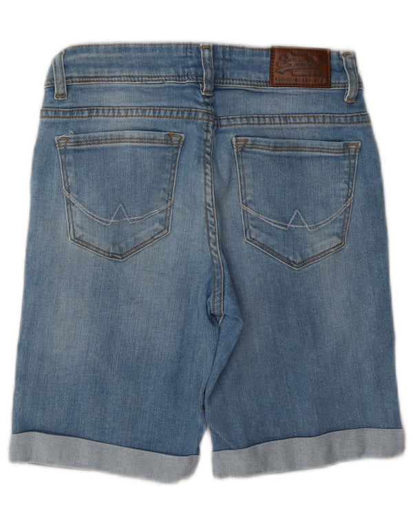 Pantaloncini di jeans invecchiati Superdry da donna W28 blu medio