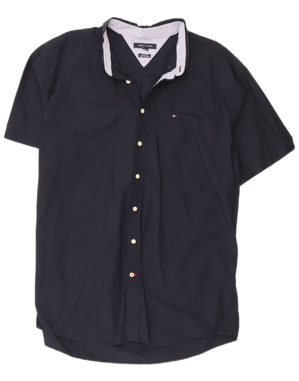 Camicia da uomo a maniche corte classica Tommy Hilfiger 2XL in cotone blu navy