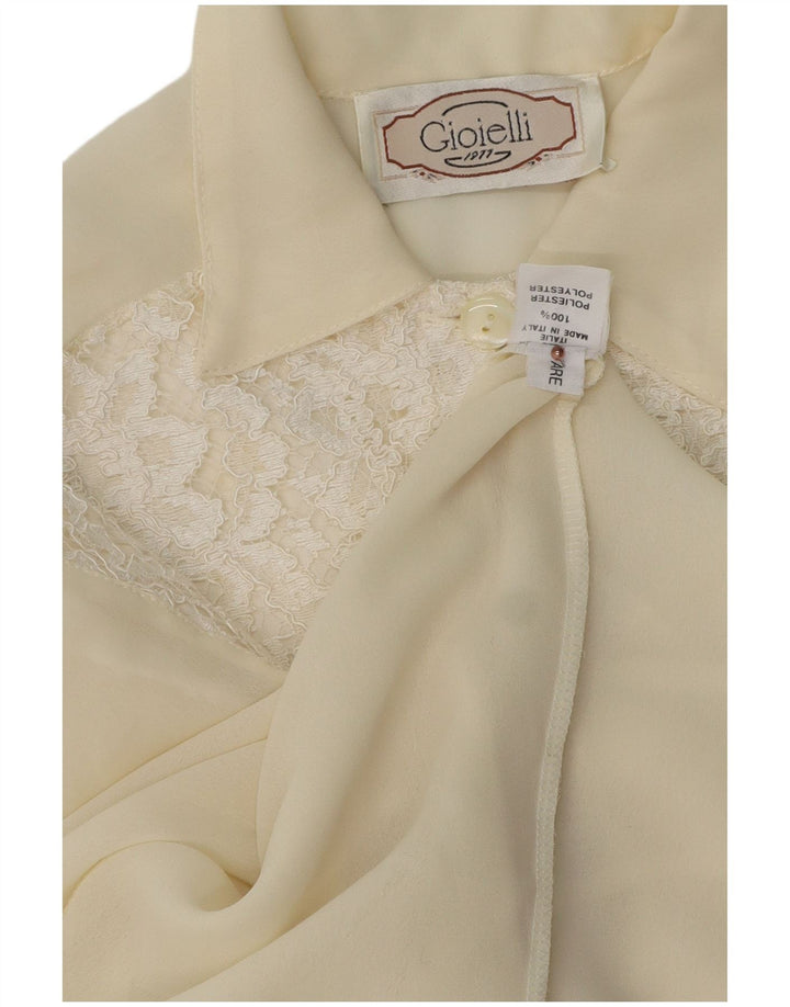 Camicetta camicia oversize pullover vintage da donna UK 18 XL poliestere bianco sporco