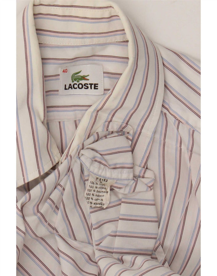 Camicia da uomo Lacoste taglia 40 cotone a righe bianche medie