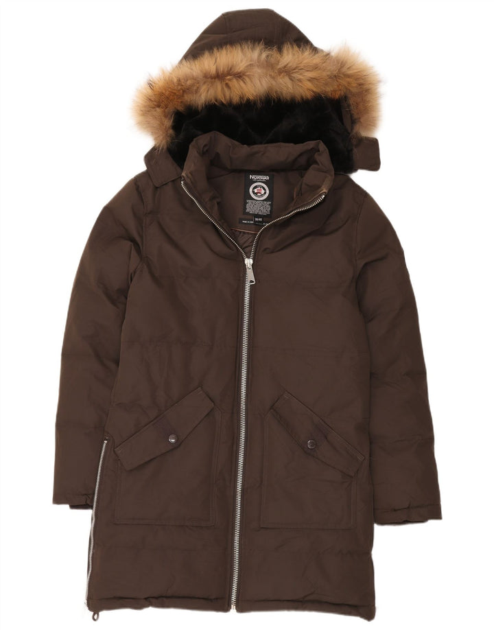 Cappotto imbottito con cappuccio da uomo Geographical Norvegia EU 38/40 Poliestere marrone medio