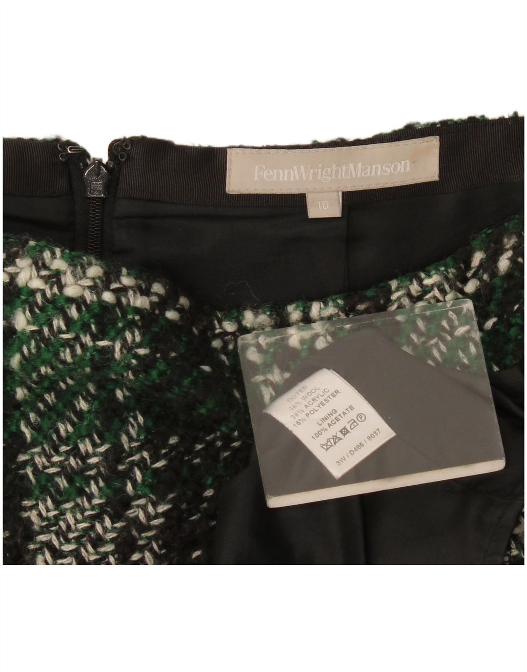 Fenn Wright Manson Minigonna da donna UK 10 Small W30 Lana a quadri verdi