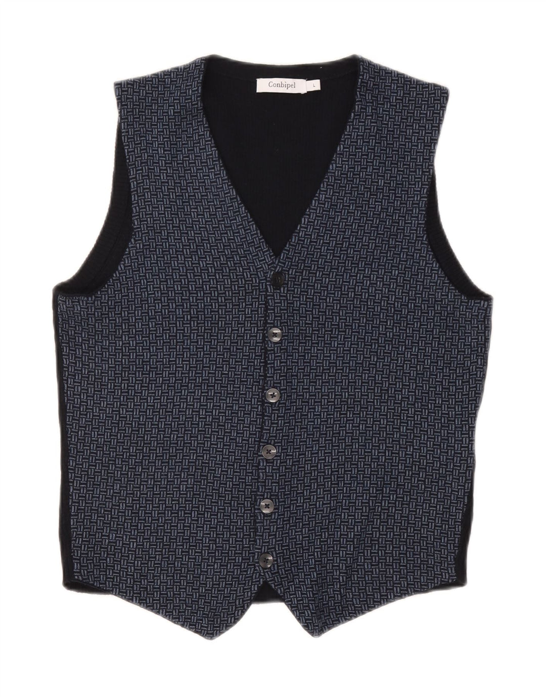 Gilet da uomo in maglia Conbipel grande in lana geometrica blu navy