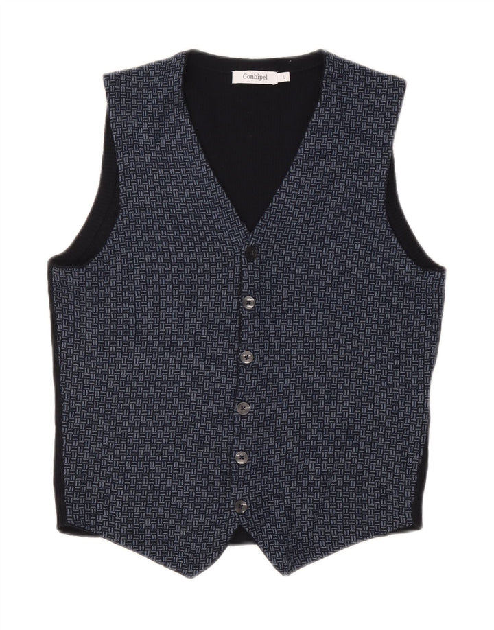 Gilet da uomo in maglia Conbipel grande in lana geometrica blu navy