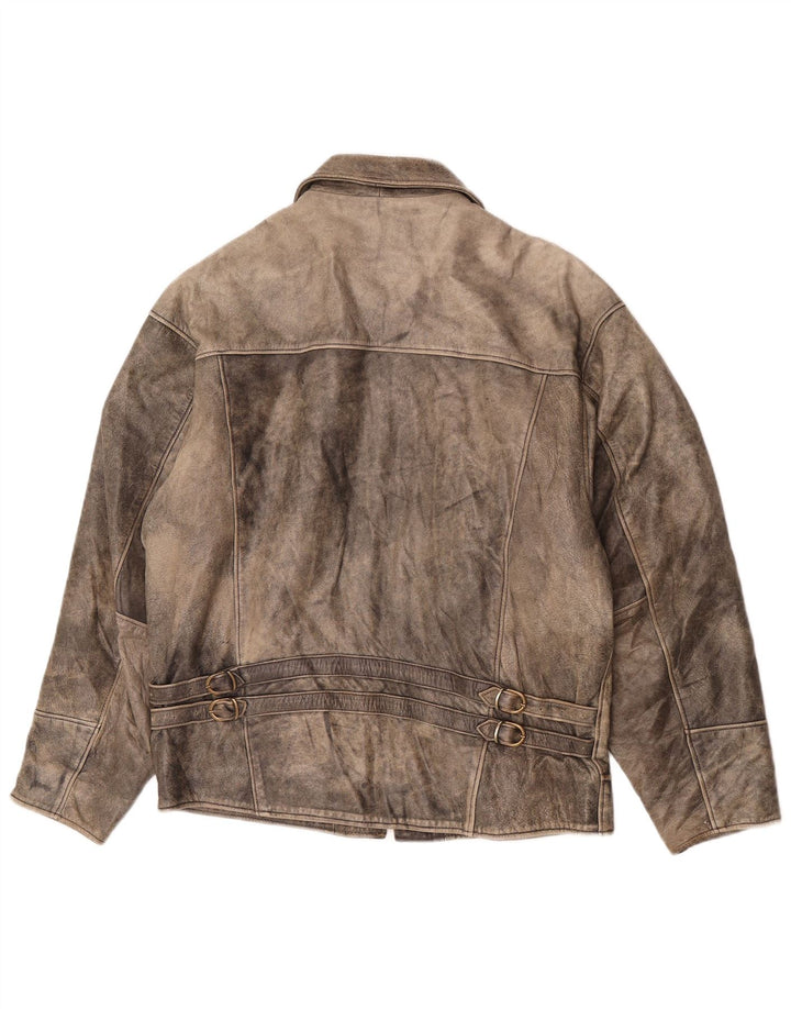 Giacca in pelle vintage da uomo UK 40 grande in pelle grigia