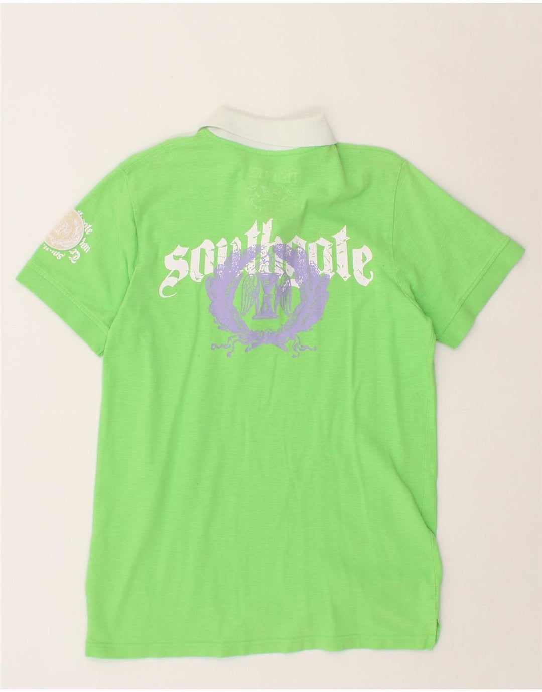 FISHBONE Mens Graphic Polo Shirt Large Green Cotton Vintage Fishbone and Second-Hand Fishbone from Messina Hembry 