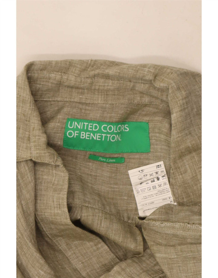 Abito a trapezio da donna Benetton UK 14 Lino kaki medio