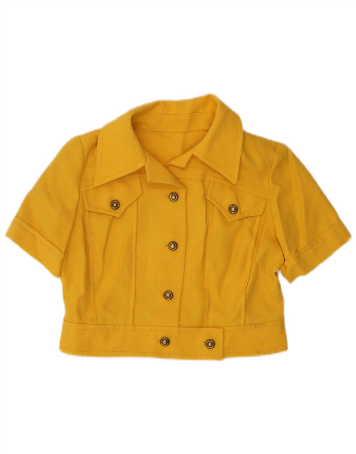 Giacca blazer da donna a maniche corte a 4 bottoni VINTAGE UK 14 giallo medio