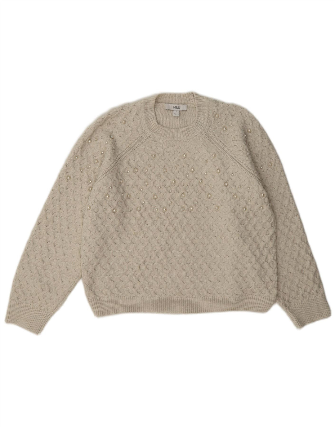 Maglione maglione girocollo corto da donna Marks & Spencer UK 10 piccolo bianco sporco