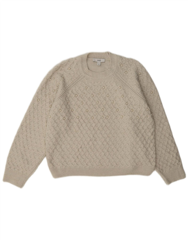 Maglione maglione girocollo corto da donna Marks & Spencer UK 10 piccolo bianco sporco