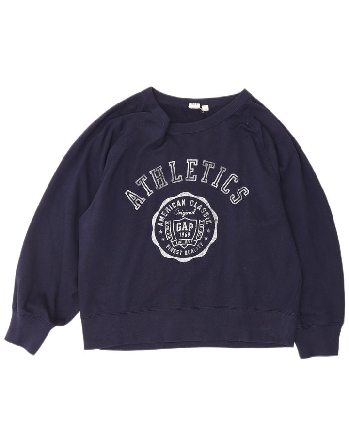 GAP Womens Graphic Sweatshirt Jumper UK 16 Large Navy Blue Cotton