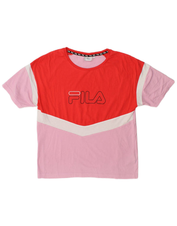 T-shirt grafica da donna Fila Top UK 10 Small in cotone color block rosa