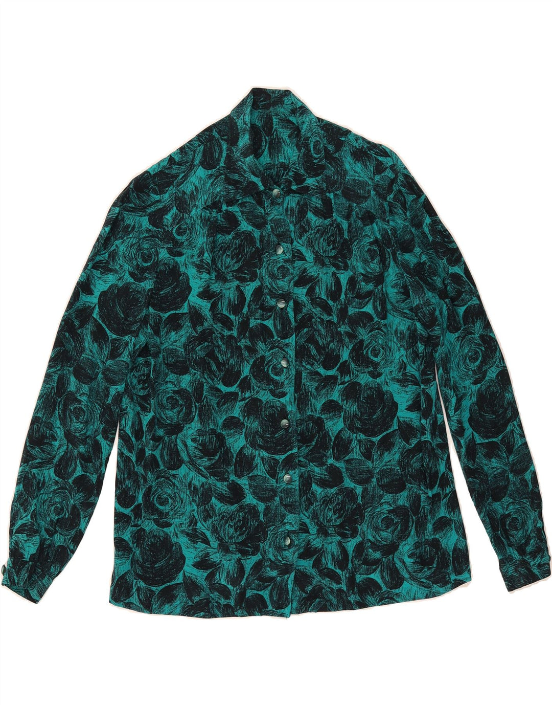 VINTAGE Womens Shirt UK 16 Large Turquoise Floral Vintage Vintage and Second-Hand Vintage from Messina Hembry 