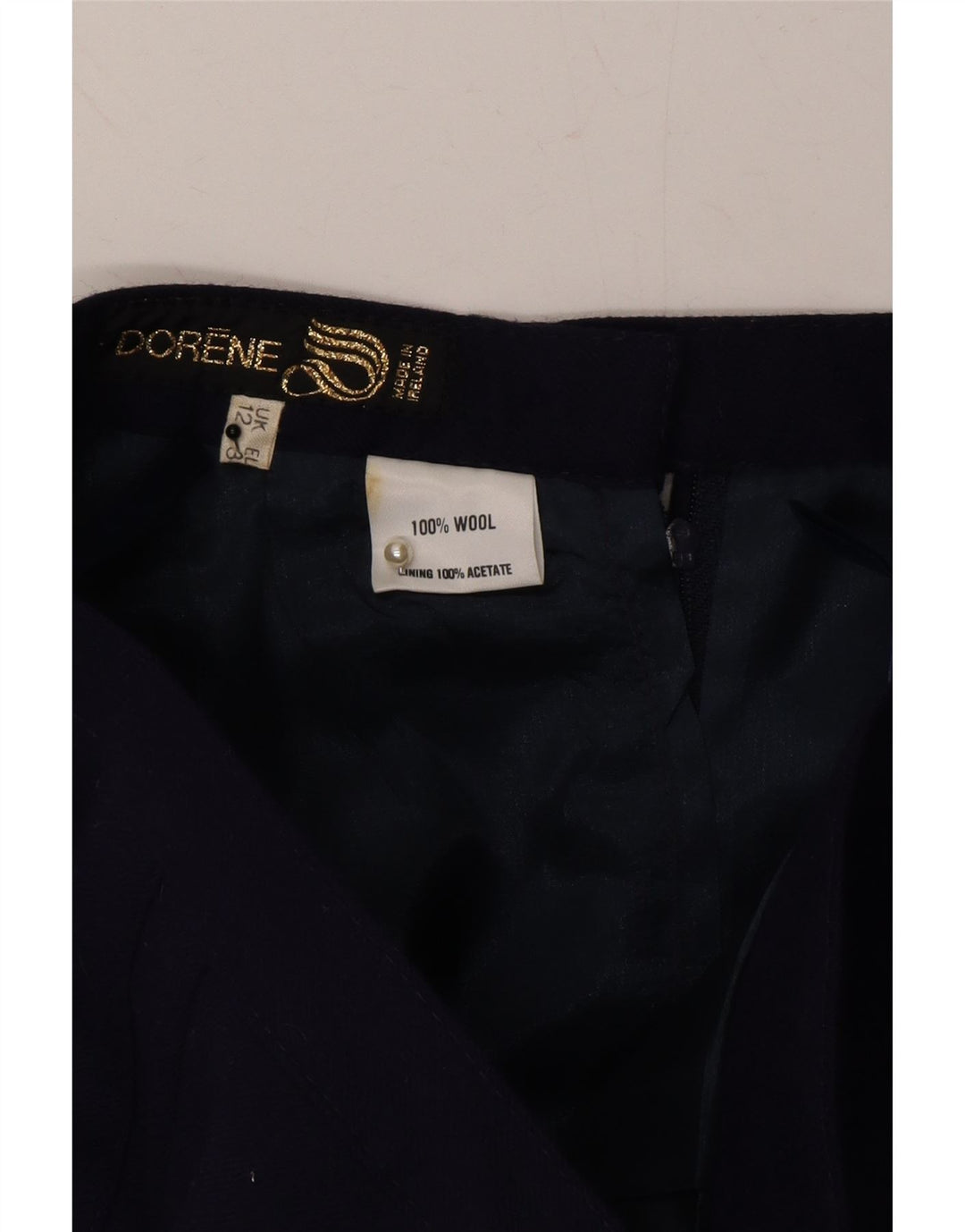 DORENE Womens A-Line Skirt UK 12 Medium W28  Navy Blue Wool Vintage Dorene and Second-Hand Dorene from Messina Hembry 