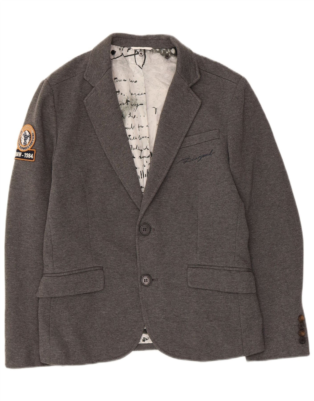 Desigual Giacca da uomo con grafica a 2 bottoni IT 48 Poliestere grigio medio