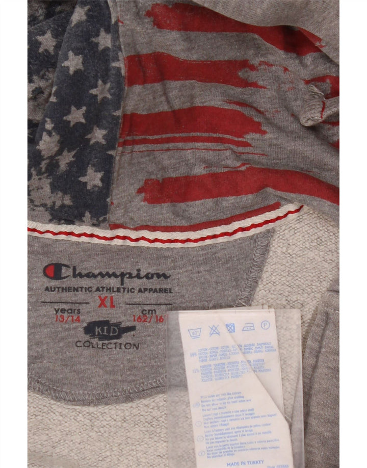 Felpa con cappuccio e zip grafica per ragazze CHAMPION 13-14 anni XL in cotone grigio