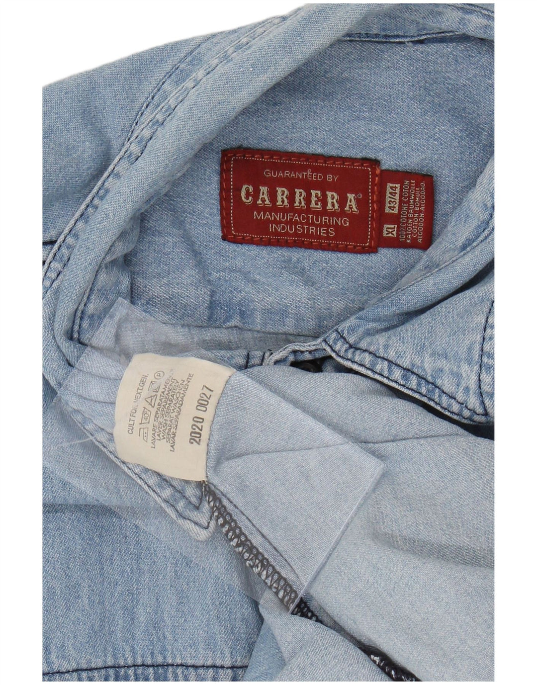 CARRERA Camicia in denim da uomo a manica corta taglia 43/44 XL Cotone blu