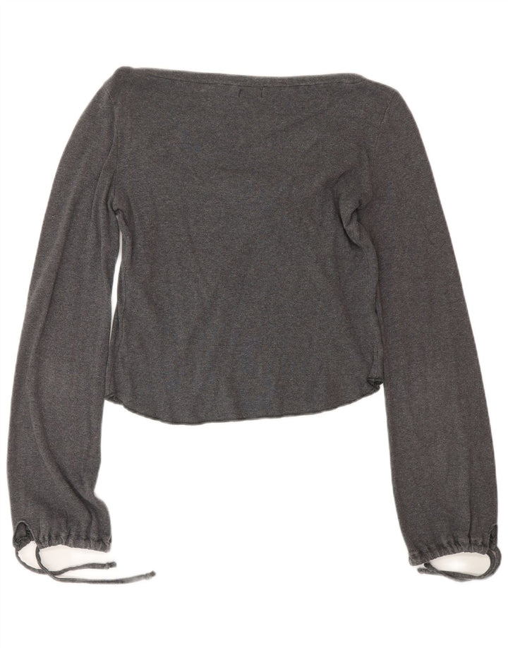 Top corto da donna con allacciatura frontale Onyx manica lunga UK 12 Cotone grigio medio