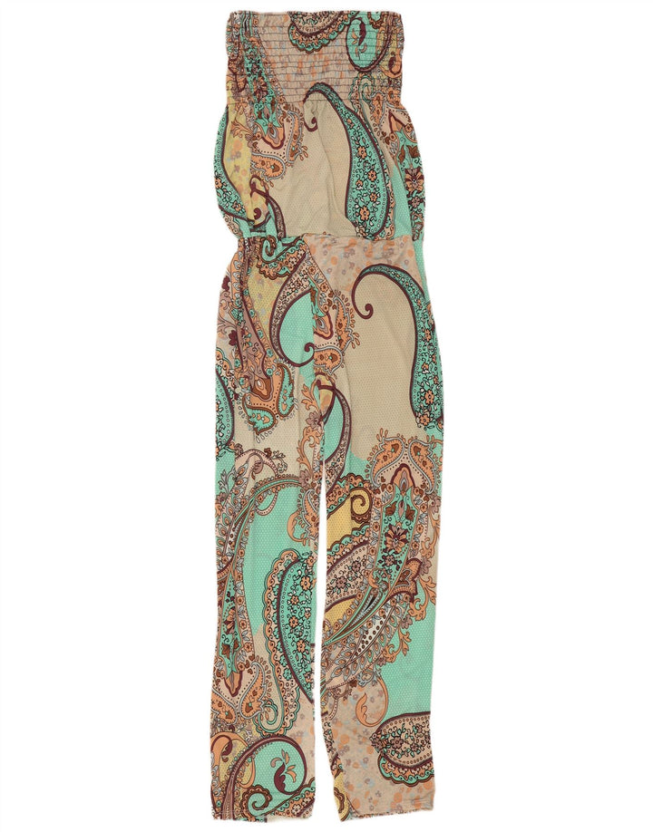 Tuta senza spalline da donna vintage UK 10 Small Green Paisley