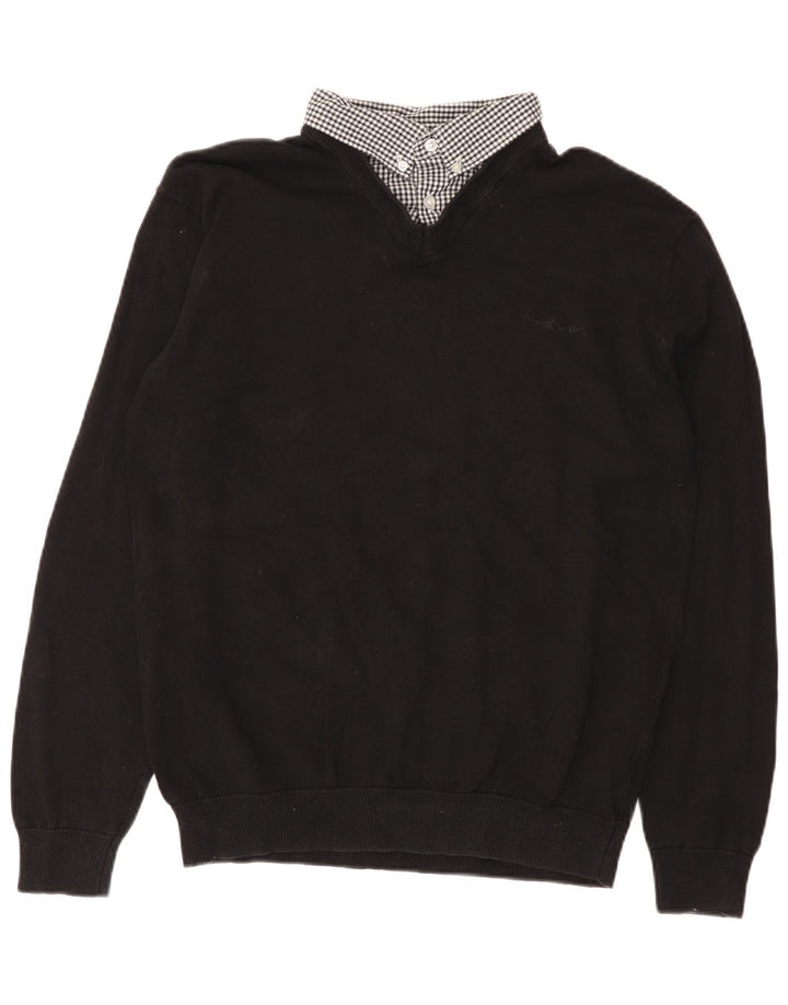 Maglione da uomo con scollo a V Pierre Cardin grande cotone nero