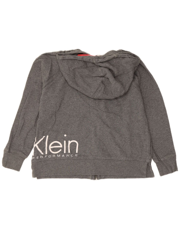 Maglione con cappuccio e zip grafica da donna Calvin Klein UK 16 grande cotone grigio