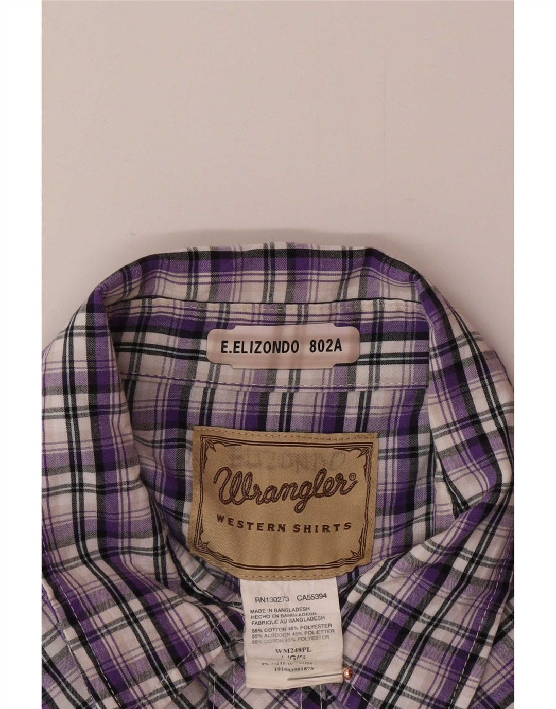 Camicia a maniche corte da uomo Wrangler grande cotone a quadri viola