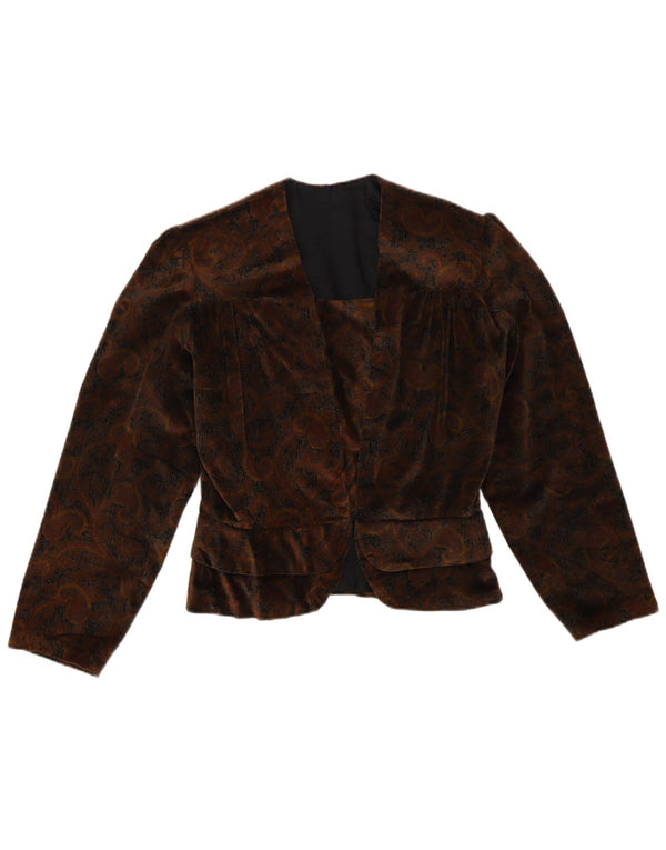 Giacca blazer in velluto da donna vintage UK 12 Paisley marrone medio