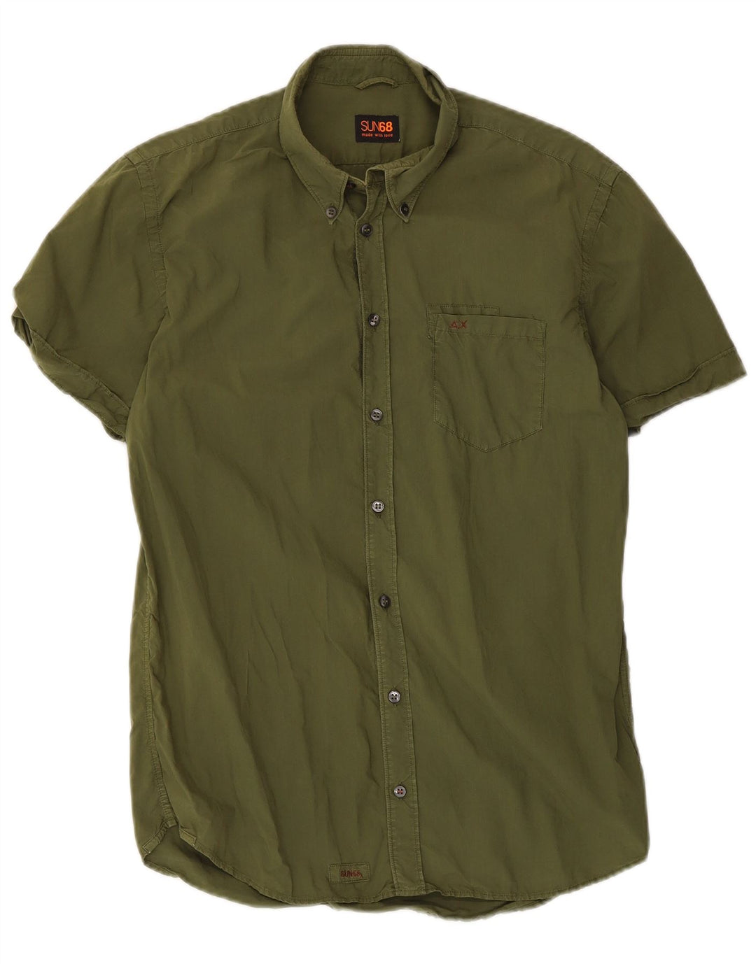 Camicia a maniche corte da uomo Sun68 in cotone kaki medio
