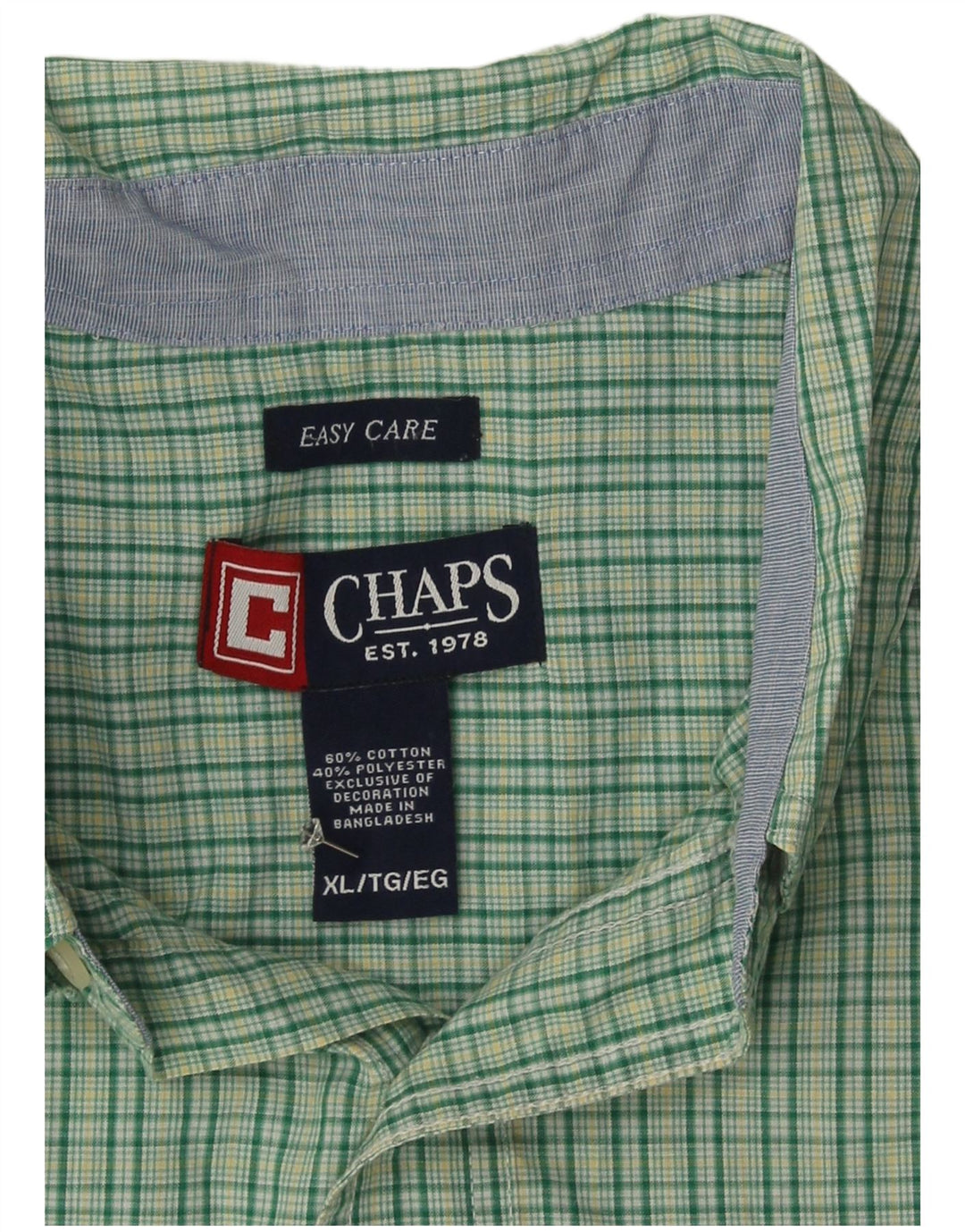 Chaps Camicia da uomo a maniche corte Easy Care XL in cotone a quadri verdi