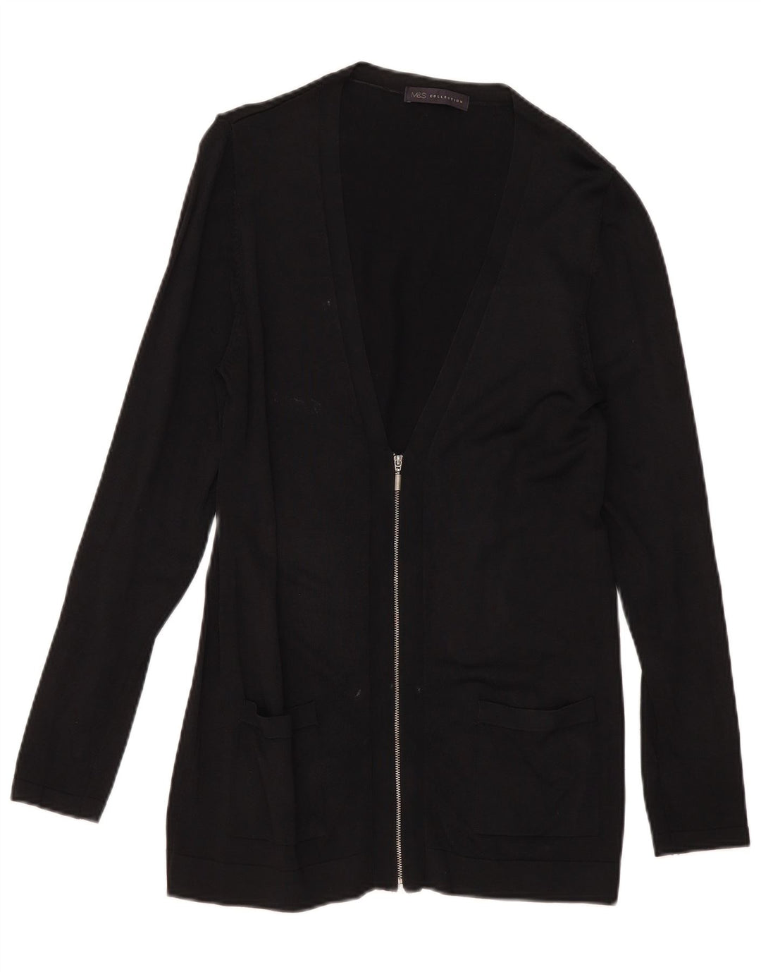 Maglione cardigan con zip intera Marks & Spencer da donna UK 12 viscosa nera media