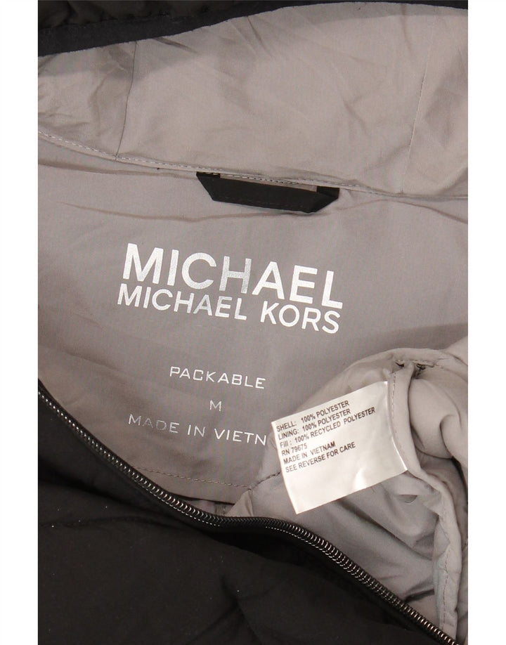 Cappotto imbottito con cappuccio da donna Michael Kors UK 14 poliestere nero medio