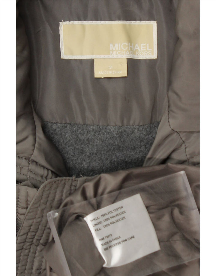 MICHAEL KORS Giacca imbottita militare con cappuccio da donna UK 14 Grigio medio