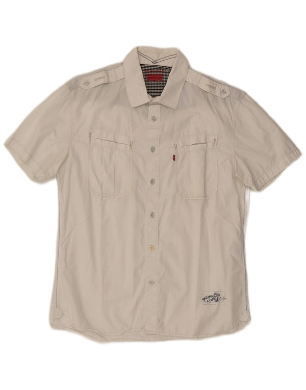 Camicia militare a maniche corte da uomo Levi's grande in cotone bianco