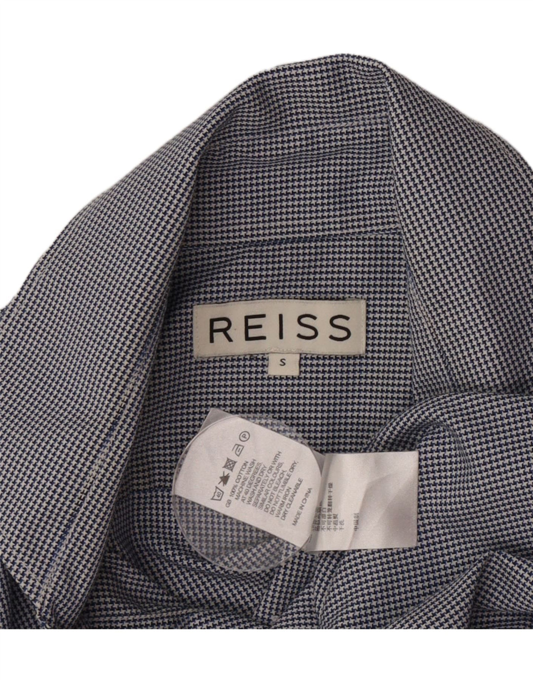 Camicia Uomo Reiss Piccola Blu Pied De Poule In Cotone