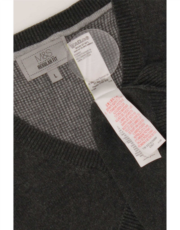 Maglione da uomo Marks & Spencer vestibilità regolare con scollo a V, grande cotone grigio