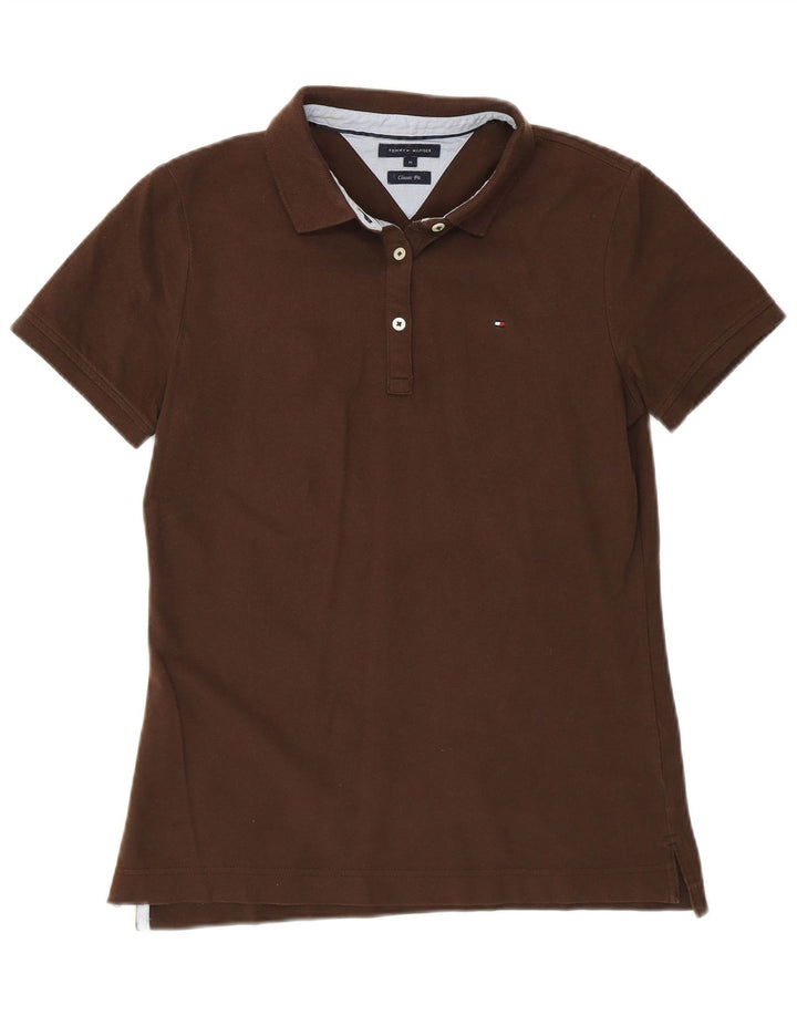 TOMMY HILFIGER Polo da donna vestibilità classica UK 12 cotone marrone medio