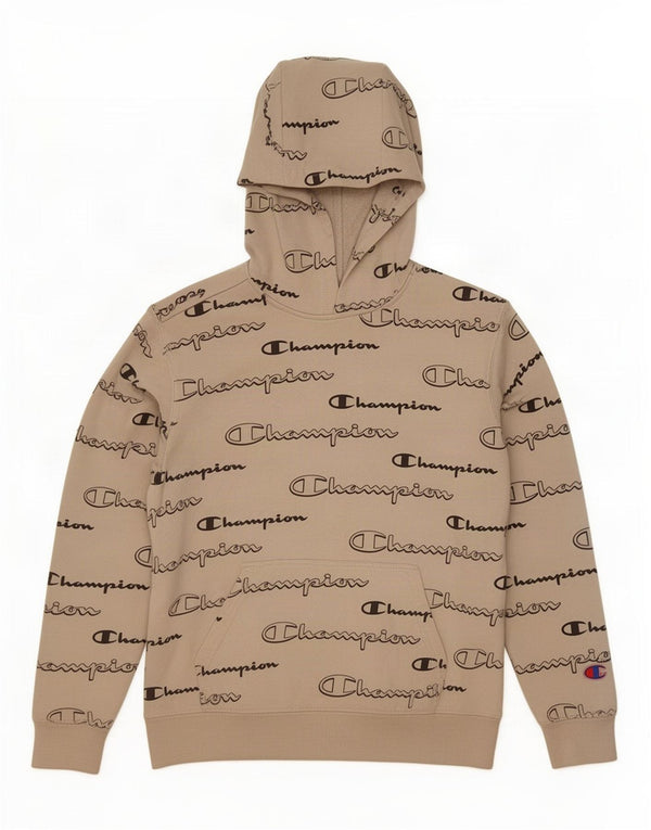 Maglione con cappuccio grafico da ragazzo Champion 11-12 anni grande in cotone bianco sporco